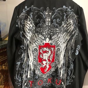 Toku Men’s Black Jacket W/gray&red Print, s.S,Mint